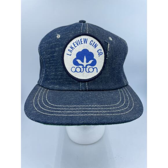 Vtg USA MADE Denim Cotton Gin Texas Patch Trucker Hat Snapback CROWELL CAP READ - Picture 1 of 12